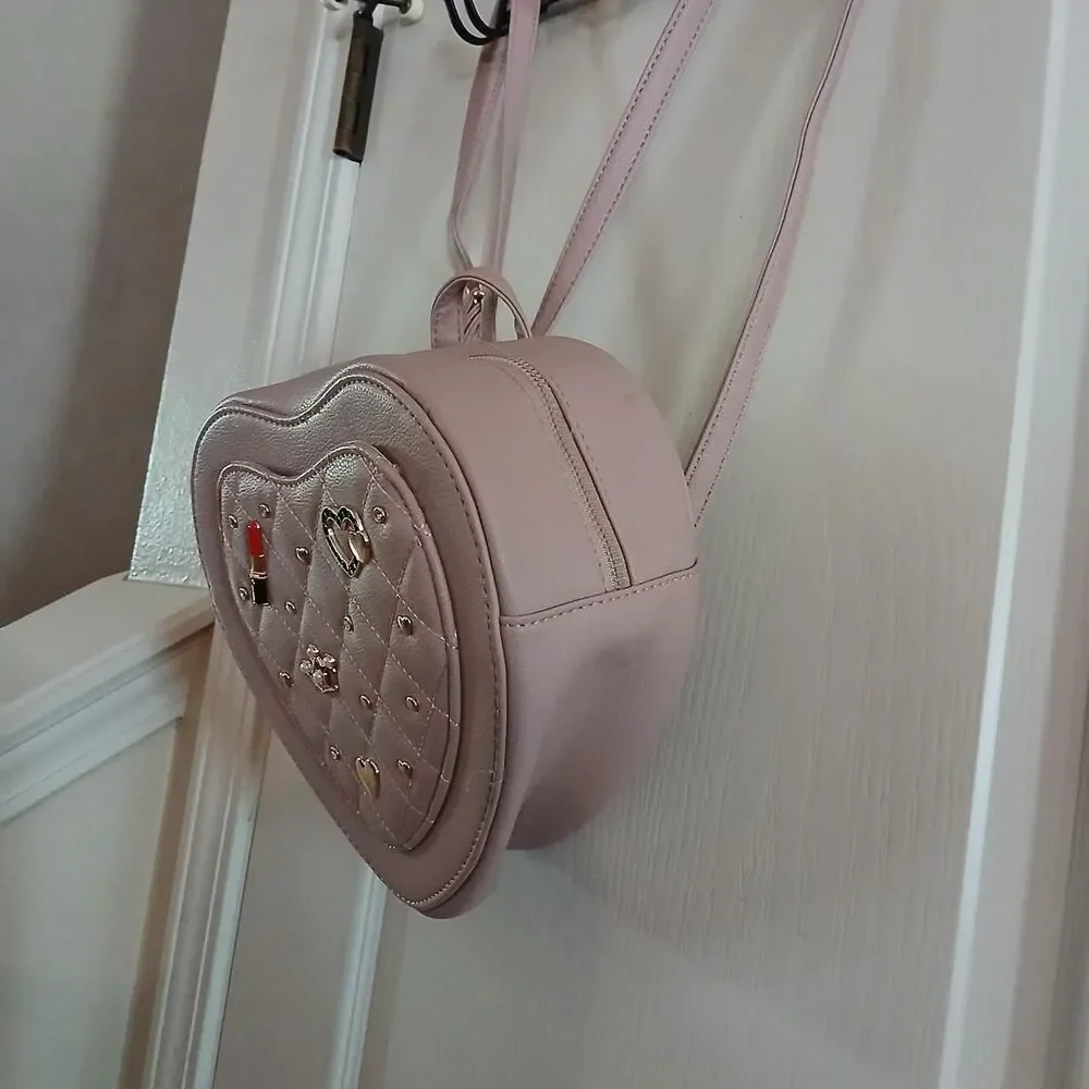NWT Under One Sky Pink Heart-Shaped Quilted Convertible Backpack Coquette Barbie